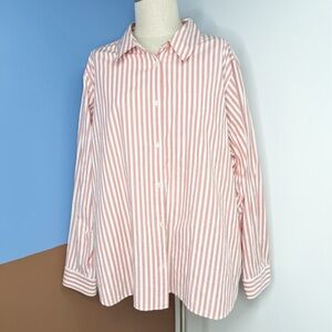 LL‎ Bean Essential Cotton Poplin Stripe Collar Neckline Long Sleeve Shirt 3X